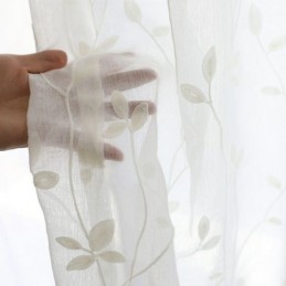 White Sheer Voile Curtains Decorative Vine Embroidery Window Drapes For Bedroom