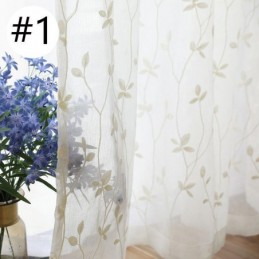 White Sheer Voile Curtains Decorative Vine Embroidery Window Drapes For Bedroom
