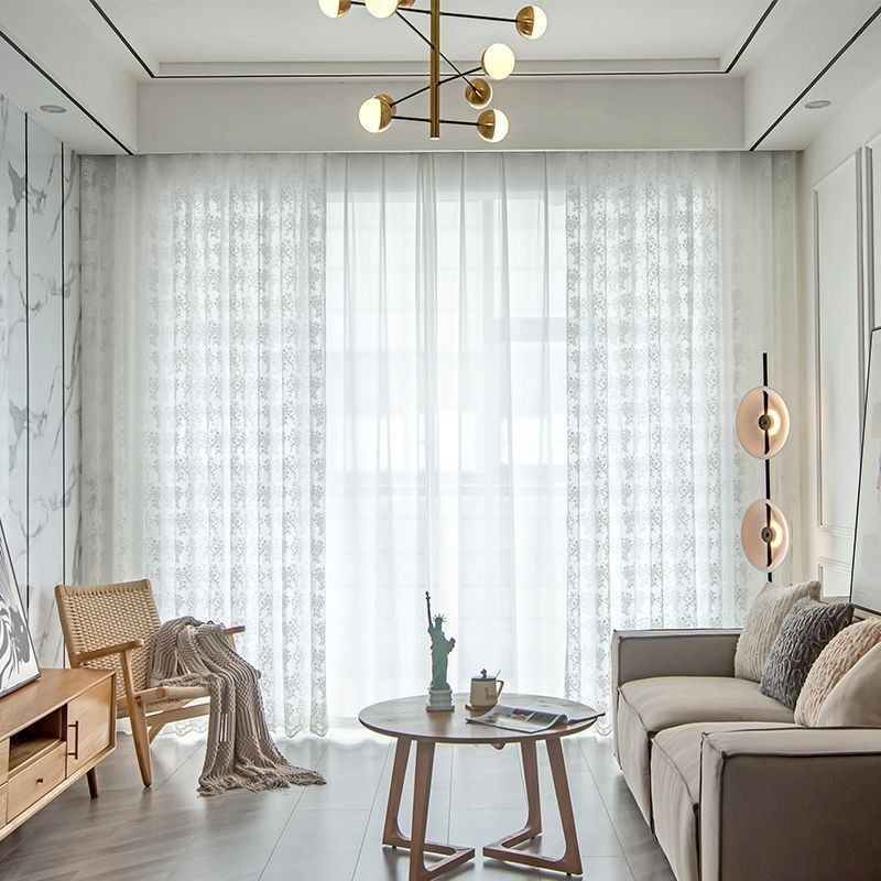 Floral Tulle Sheer Curtains Elegant White Voile Curtain Made to Measure Curtain Blinds Panel For Living Room One
