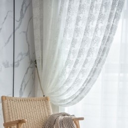 Floral Tulle Sheer Curtains Elegant White Voile Curtain Made to Measure Curtain Blinds Panel For Living Room One