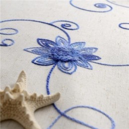 American Simple Curtain Made to Measure Curtain Blue Embroidery Insulated Soft Cotton Linen Fabric