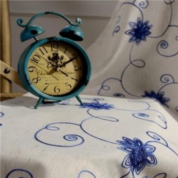 American Simple Curtain Made to Measure Curtain Blue Embroidery Insulated Soft Cotton Linen Fabric