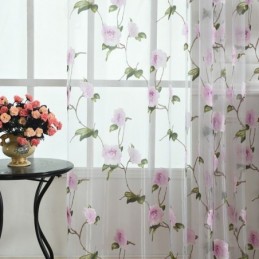 Floral Sheer Window Curtains Tulle Drapery Home Decor Room Divider