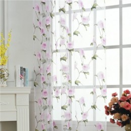 Floral Sheer Window Curtains Tulle Drapery Home Decor Room Divider