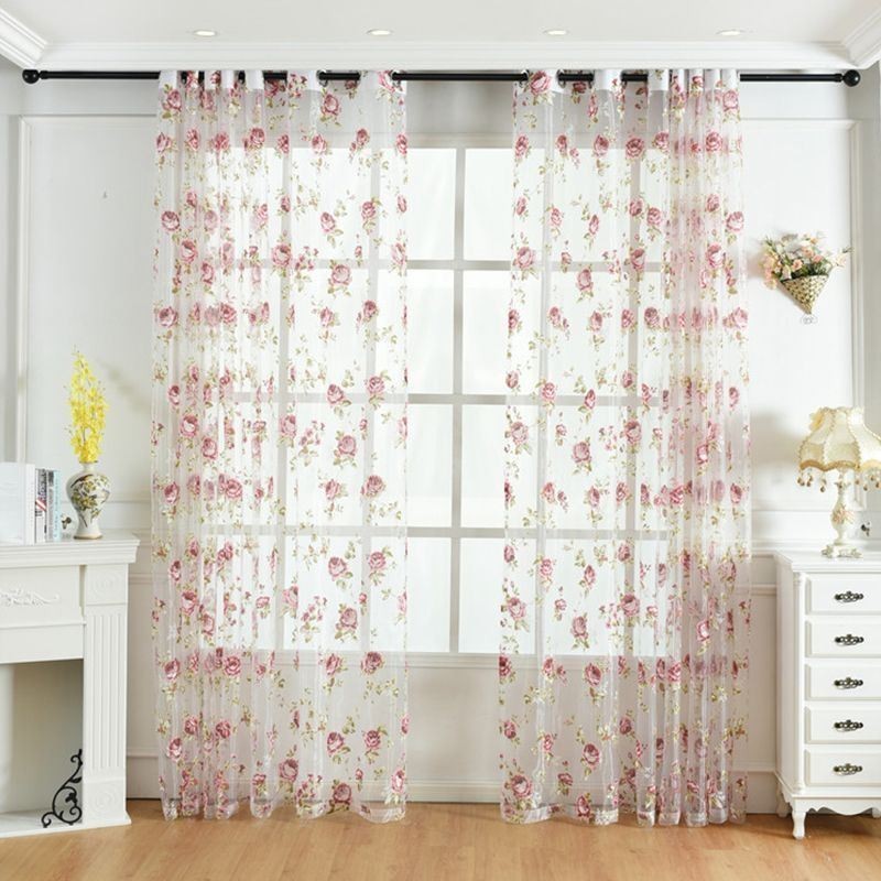 Modern Flower Tulle Curtains Pastoral Sheer Voile For Living Room Bedroom