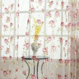 Modern Flower Tulle Curtains Pastoral Sheer Voile For Living Room Bedroom