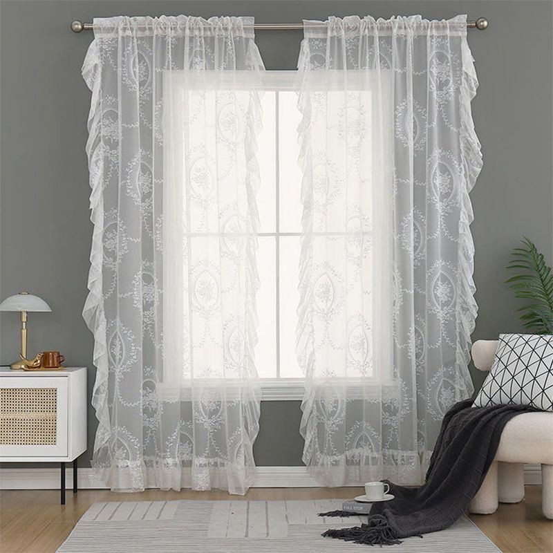 Korean Tulle Sheer Curtains Embroidered Curtain Made to Measure Curtain For Living Dining Room Bedroom