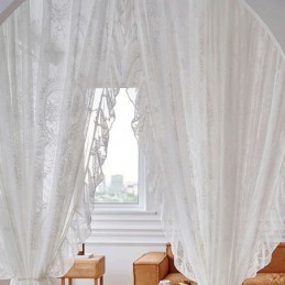 Korean Tulle Sheer Curtains Embroidered Curtain Made to Measure Curtain For Living Dining Room Bedroom