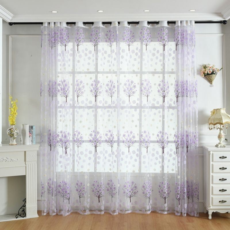 Modern Sheer Curtains Floral Tulle Window Treatments For Living Room