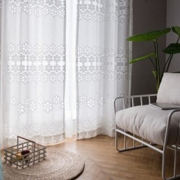 Modern White Tulle Curtains Flower Sheers Curtain Made to Measure Curtain For Living Room