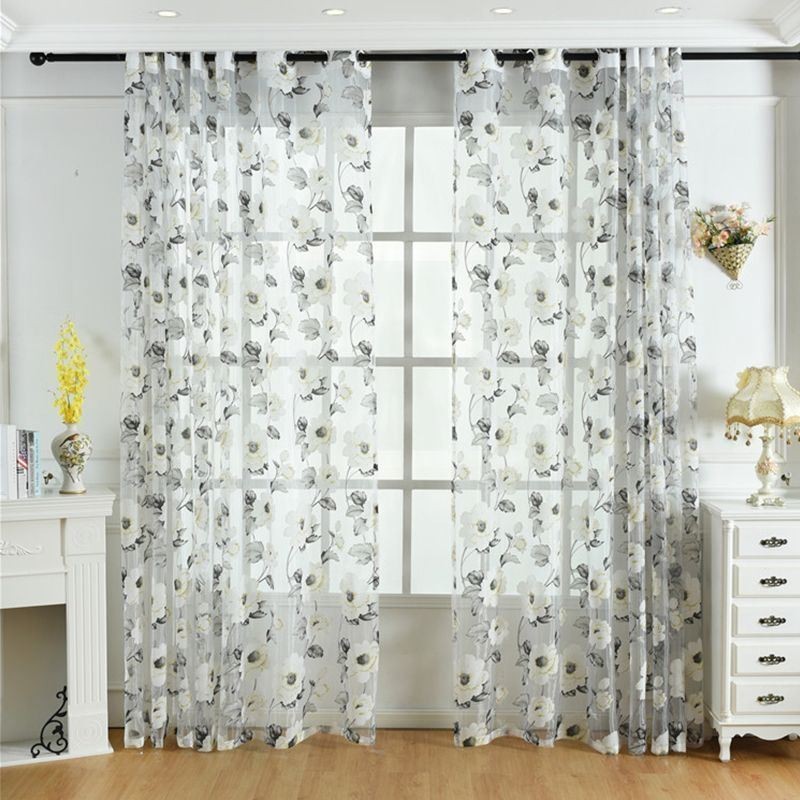 European Sheer Curtain Made to Measure Curtain Rustic Flower Tulle For Living Room Bedroom