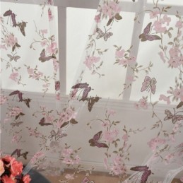 Butterfly Flower Printed Tulle Curtains Window Screening Decor Voile Curtain Made to Measure Curtain