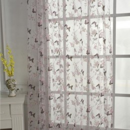 Butterfly Flower Printed Tulle Curtains Window Screening Decor Voile Curtain Made to Measure Curtain