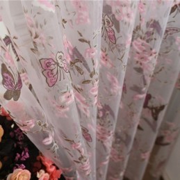 Butterfly Flower Printed Tulle Curtains Window Screening Decor Voile Curtain Made to Measure Curtain