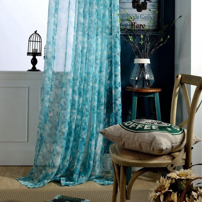 Leaves Print Semi Sheer Curtains For Living Room Bedroom