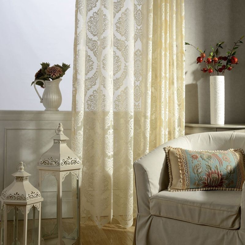 Europe Embroidery Tulle Curtains Romantic Semi Sheer Jacquard Window Drapes