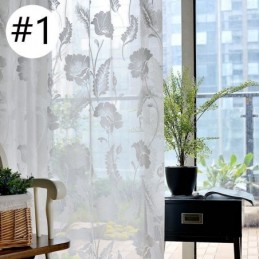 White Sheer Voile Curtains Decorative Vine Embroidery Window Drapes For Bedroom