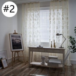 White Sheer Voile Curtains Decorative Vine Embroidery Window Drapes For Bedroom