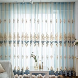 Luxury Sheer Curtains Floral Embroidered Semi Voile Curtain Made to Measure Curtain For Bedroom