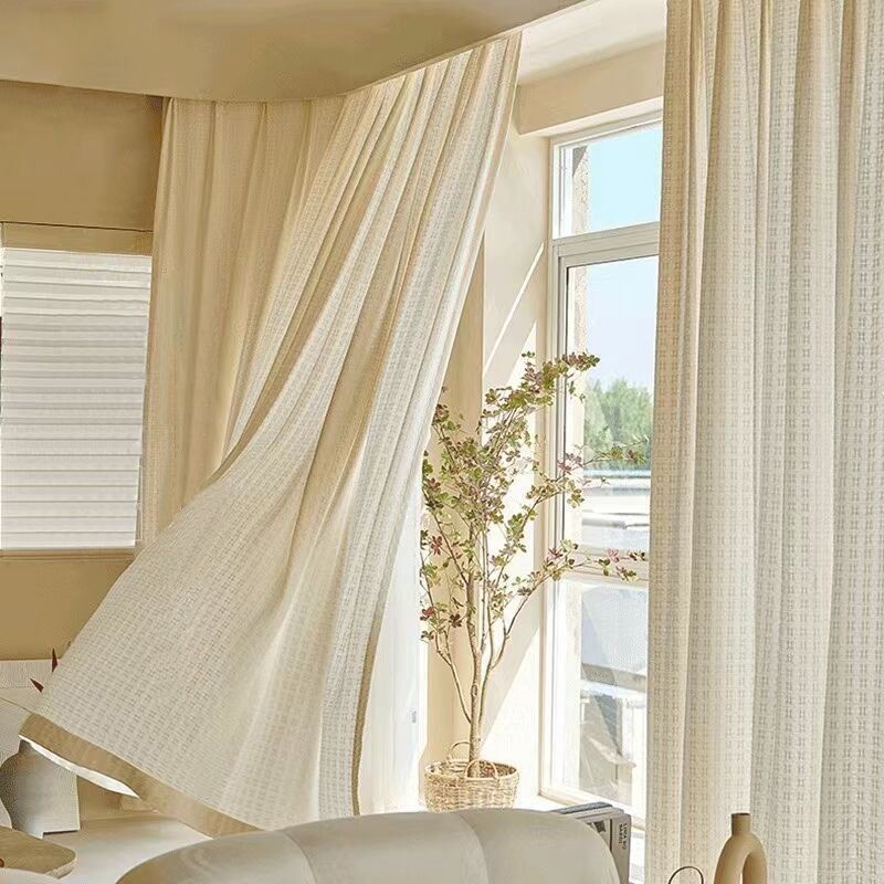 Plaid Jacquard Tulle Curtains Window Screen For Living Room