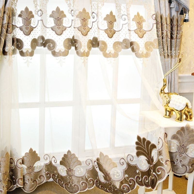 European Embroidered Window Curtain Made to Measure Curtain Exquisite Floral Sheer Curtains For Living Room Villa Hall