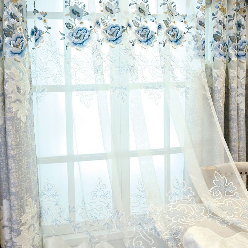 Luxury Tulle Curtain Made to Measure Curtain Floral Embroidered Voile For Living Room