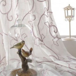 White Sheer Voile Curtains Vine Embroidery Window Drapes For Bedroom