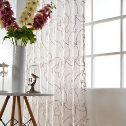 White Sheer Voile Curtains Vine Embroidery Window Drapes For Bedroom