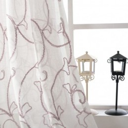 White Sheer Voile Curtains Vine Embroidery Window Drapes For Bedroom