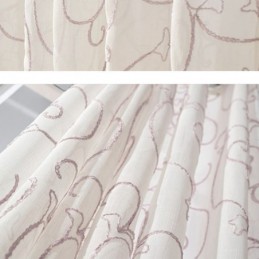White Sheer Voile Curtains Vine Embroidery Window Drapes For Bedroom