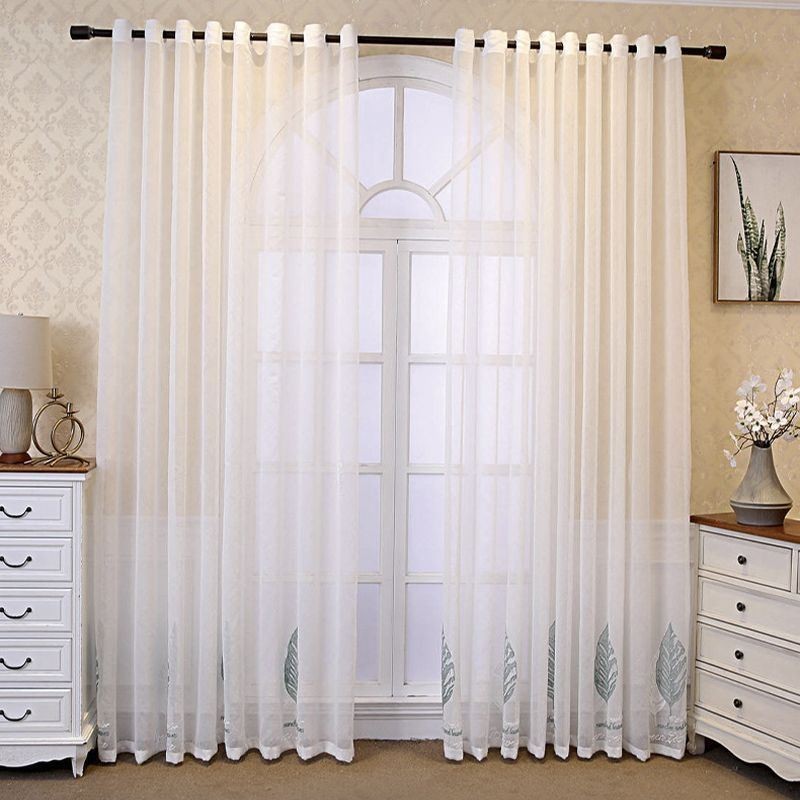 Decorative Window Screens Leaf Embroidered Tulle Curtains For Bedroom