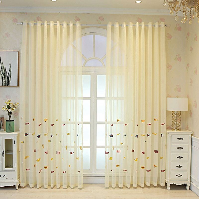 Decorative Window Screen Fish Embroied Sheer Curtain Made to Measure Curtain For Living Room