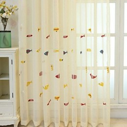 Decorative Window Screen Fish Embroied Sheer Curtain Made to Measure Curtain For Living Room