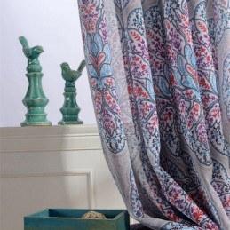 Printed Flower Window Curtains Tulle Sheer For Living Room