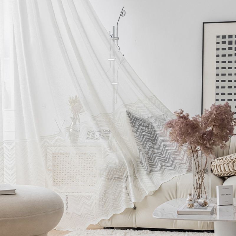 Modern Geometric Wave Pattern Window Screen Balcony Embroidered White Curtain Made to Measure Curtain