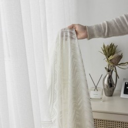 Modern Geometric Wave Pattern Window Screen Balcony Embroidered White Curtain Made to Measure Curtain