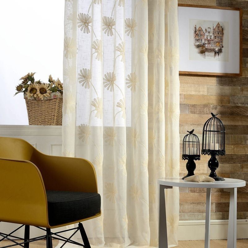 Luxury Embroidered Leaves Tulle Sheer Curtain Made to Measure Curtain For Living Room Bedroom