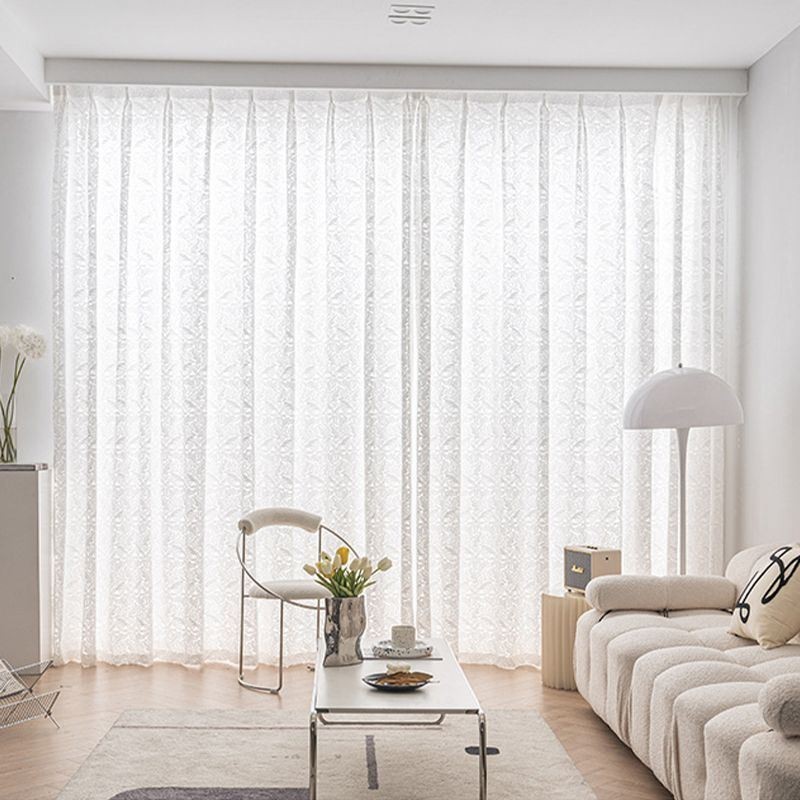 White Sheer Voile Curtains Embroidery Window Drapes For Bedroom