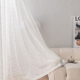 White Sheer Voile Curtains Embroidery Window Drapes For Bedroom