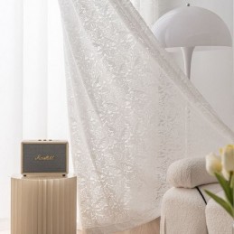 White Sheer Voile Curtains Embroidery Window Drapes For Bedroom