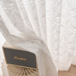 White Sheer Voile Curtains Embroidery Window Drapes For Bedroom