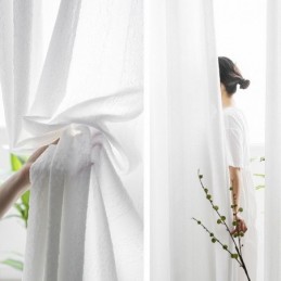 White Sheer Curtains Pleated Crinkled Window Panels