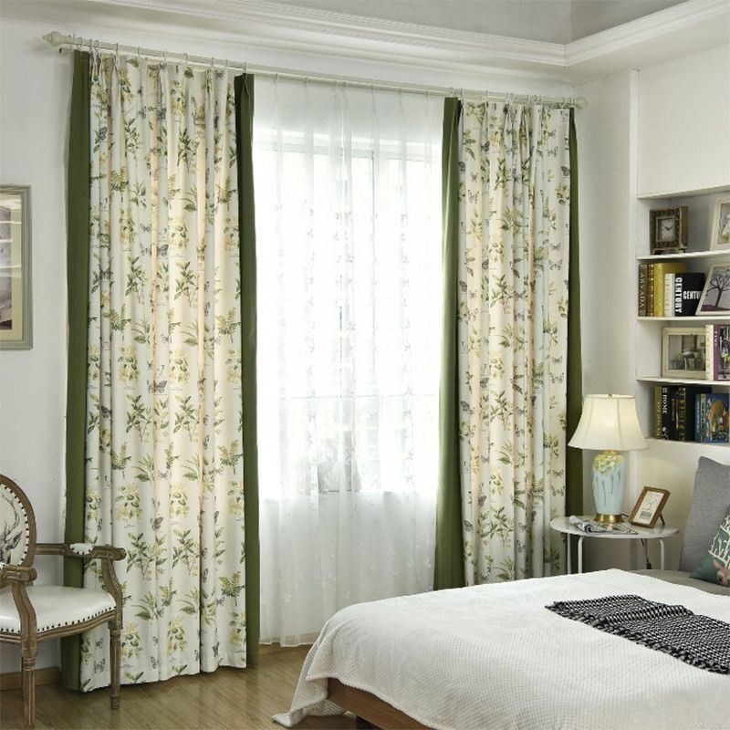 Cotton Linen Floral Printing Stitching Curtains With Plant Pattern For Living Room