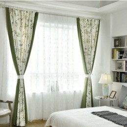 Cotton Linen Floral Printing Stitching Curtains With Plant Pattern For Living Room
