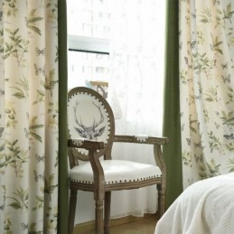 Cotton Linen Floral Printing Stitching Curtains With Plant Pattern For Living Room