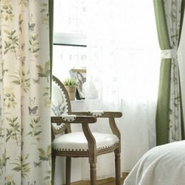 Cotton Linen Floral Printing Stitching Curtains With Plant Pattern For Living Room