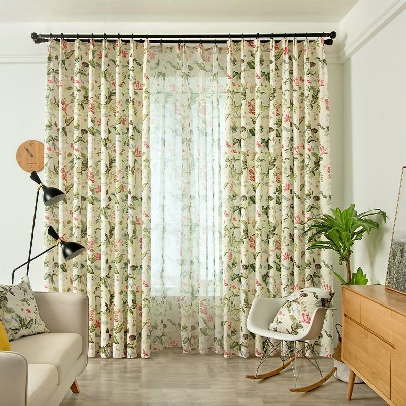 Cotton Linen Curtain Made to Measure Curtain American Style Plant Printed