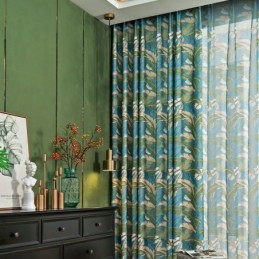 Cotton Linen Curtains American Style Banana Leaf Printed
