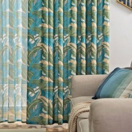 Cotton Linen Curtains American Style Banana Leaf Printed