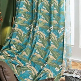 Cotton Linen Curtains American Style Banana Leaf Printed